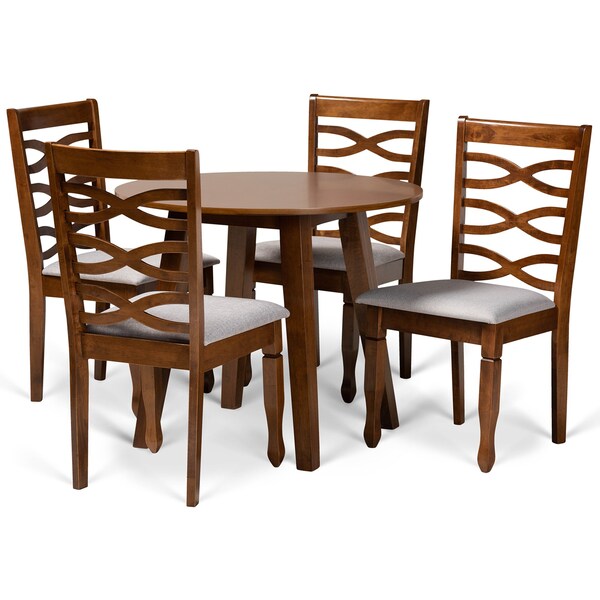 Baxton Studio Darina Modern and Contemporary Grey Fabric and Walnut Brown Finished Wood 5-Piece Dining Set 174-9883-10895-Zoro - main